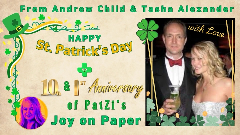 Anniversary greeting from Andrew Child and Tasha Alexander celebrating ten years of Joy on Paper